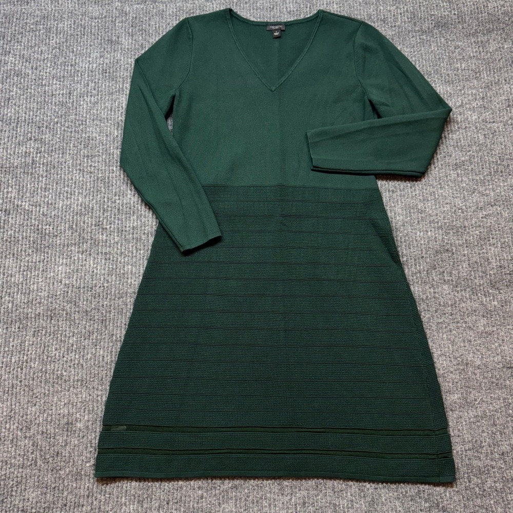 Ann‎ Taylor Factory Womens Small Green V-Neck Fit Flare Knit Sweater Dress